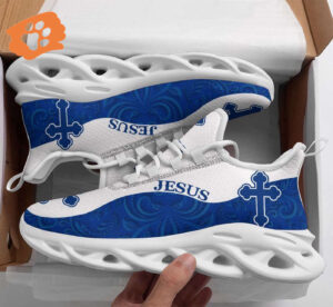 Jesus Fashion Blue White Running Sneakers for Men and Women - Christian Best Max Soul Shoes
