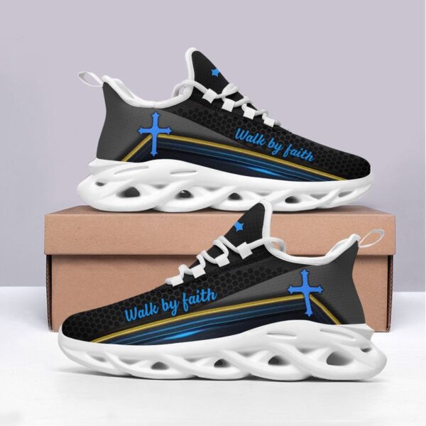 Jesus Walk By Faith Black Running Shoes – Best Christian Fashion Max Soul Shoes for Men and Women