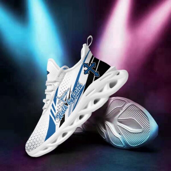 Jesus Walk By Faith Blue Running Sneakers: Christian Best Fashion Shoes for Men and Women