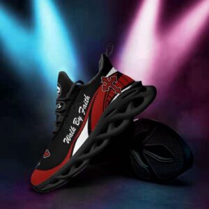Jesus Walk By Faith Red and Black Running Sneakers - Best Christian Fashion Shoes for Men and Women 1