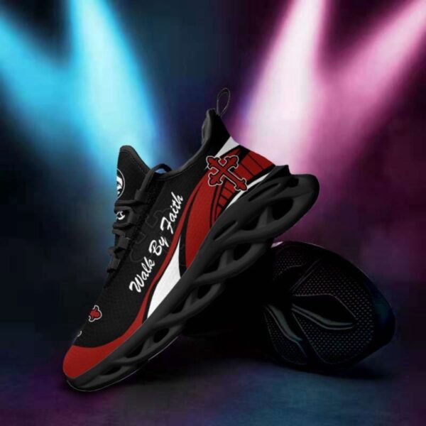 Jesus Walk By Faith Red and Black Running Sneakers – Best Christian Fashion Shoes for Men and Women