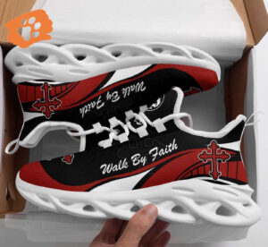 Jesus Walk By Faith Red and Black Running Sneakers - Best Christian Fashion Shoes for Men and Women