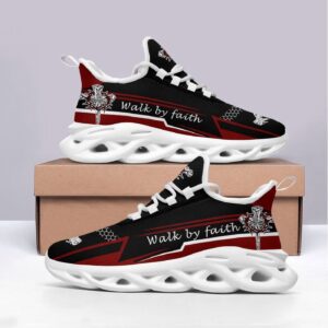 Jesus Walk By Faith Red Black Running Shoes - Max Soul Shoes for Men and Women 1