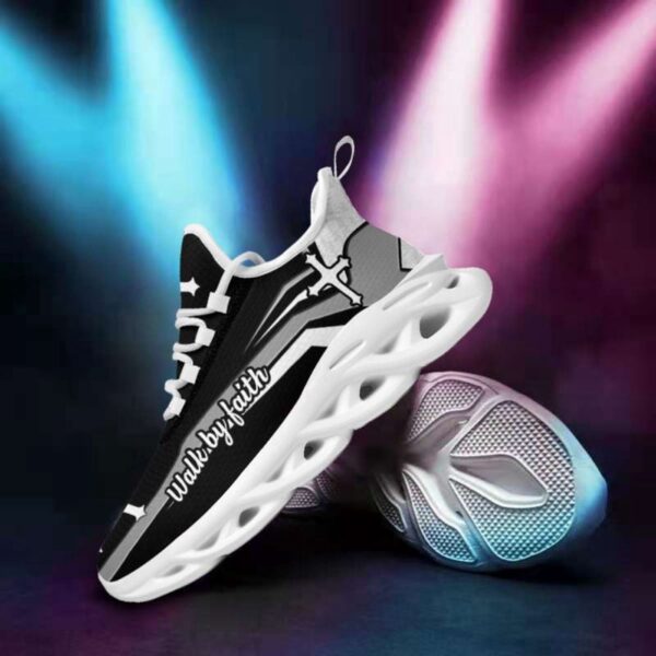 Jesus Walk By Faith Running Sneakers – Christian Best Black and White Shoes for Men and Women