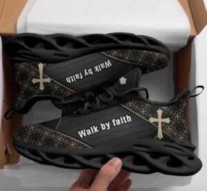 Jesus Walk By Faith Running Sneakers - Christian Best Black Art Shoes for Men and Women 1