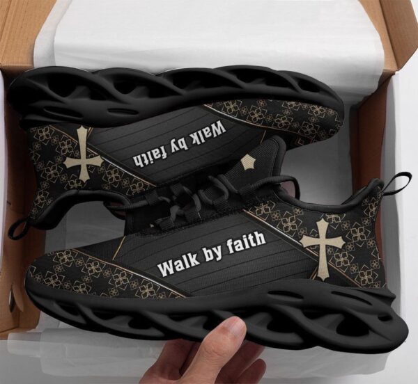Jesus Walk By Faith Running Sneakers – Christian Best Black Art Shoes for Men and Women