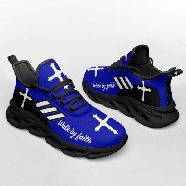 Jesus Walk By Faith Blue Art Running Sneakers: Christian Best Shoes for Men and Women