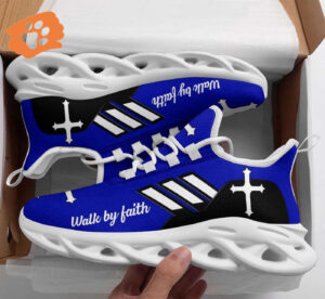 Jesus Walk By Faith Blue Art Running Sneakers: Christian Best Shoes for Men and Women