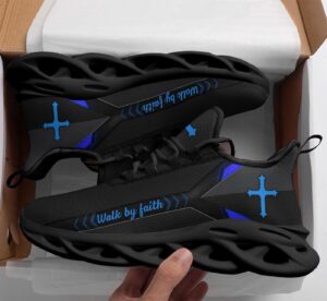 Jesus Walk By Faith Running Shoes - Blue Christ Black Max Soul Sneakers for Men and Women 1