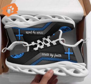 Jesus Walk By Faith Blue Max Soul Running Shoes for Men and Women - Christian Fashion Sneakers