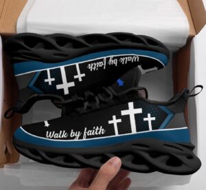 Jesus Walk By Faith Running Sneakers - Christ Blue Max Soul Shoes for Men and Women - Christian Best Fashion Shoes 1