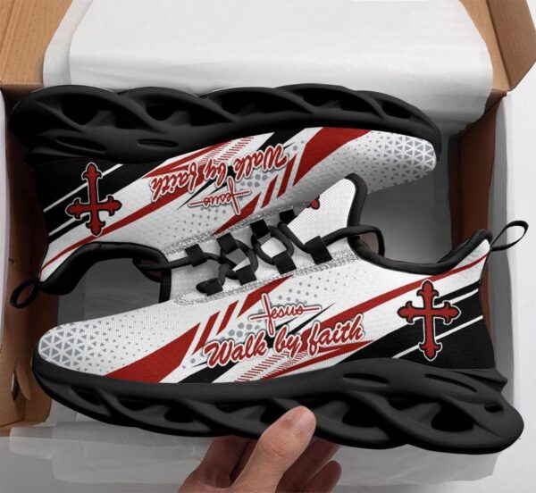 Jesus Walk By Faith Running Shoes – Red & White Max Soul Sneakers for Men & Women