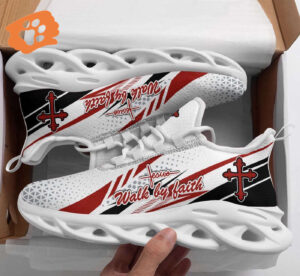 Jesus Walk By Faith Running Shoes - Red & White Max Soul Sneakers for Men & Women