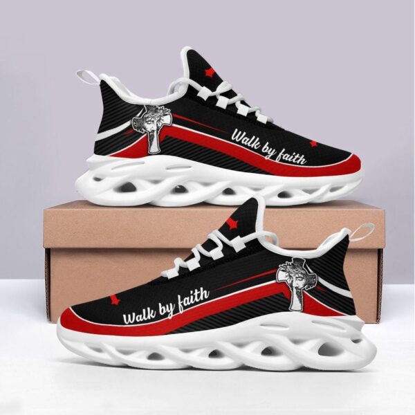 Jesus Walk By Faith Red Art Running Sneakers for Men and Women – Christian Best Fashion Shoes