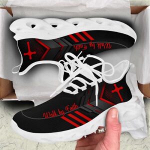 Jesus Walk By Faith Red Black Running Sneakers - Christian Best Fashion Shoes for Men and Women 1