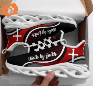 Jesus Walk By Faith Red Black Running Shoes for Men and Women - Christian Fashion Sneakers
