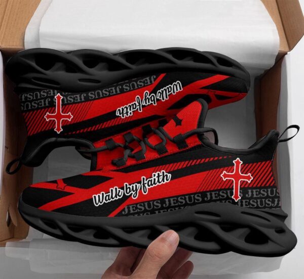 Jesus Walk By Faith Red Running Sneakers – Best Christian Fashion Shoes for Men and Women