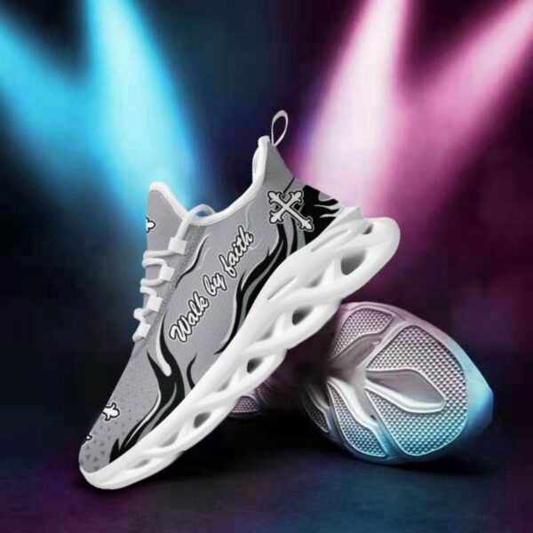 Jesus Walk By Faith Running Sneakers: Christian Silver Max Soul Shoes for Men and Women