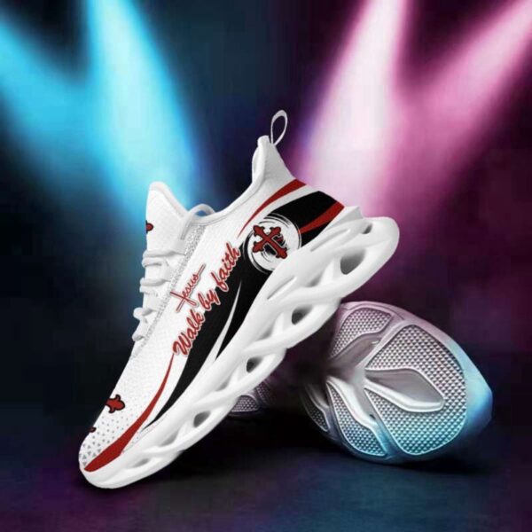 Jesus Walk By Faith Running Sneakers – White Max Soul Shoes for Men and Women