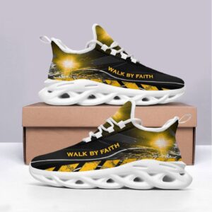 Jesus Walk By Faith Yellow Running Sneakers for Men & Women - Christian Best Max Soul Shoes 1