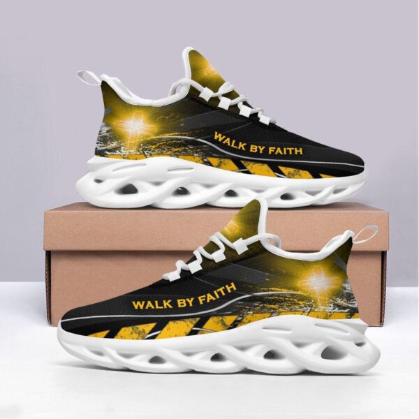 Jesus Walk By Faith Yellow Running Sneakers for Men & Women – Christian Best Max Soul Shoes