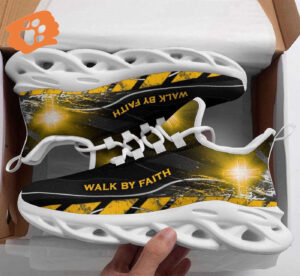 Jesus Walk By Faith Yellow Running Sneakers for Men & Women - Christian Best Max Soul Shoes