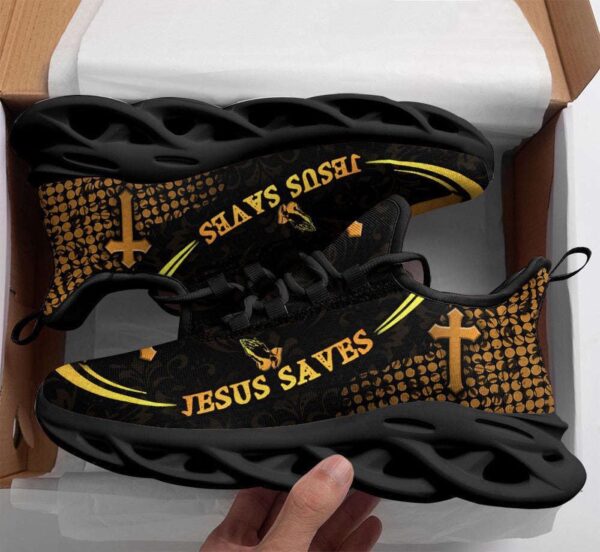 Christian Running Shoes: Jesus White Black Saves Sneakers for Men & Women – Max Soul Fashion Shoes