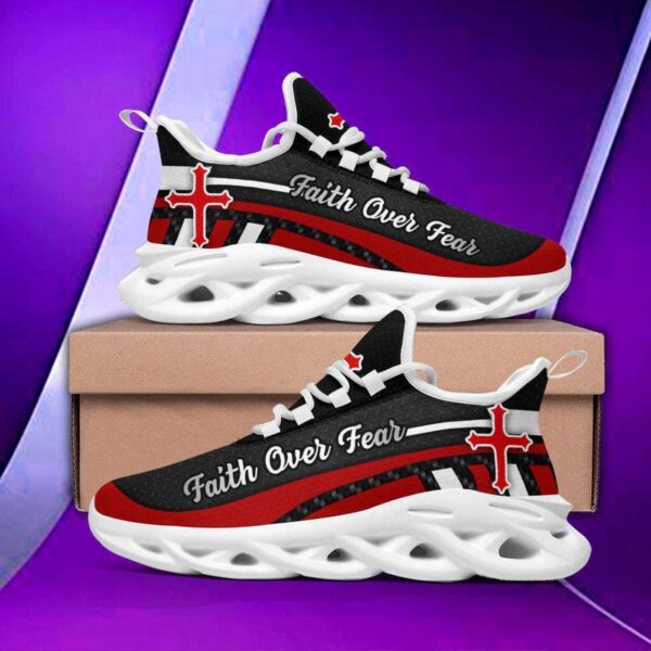 Faith Over Fear: Christian Red Black Jesus Running Sneakers for Men & Women