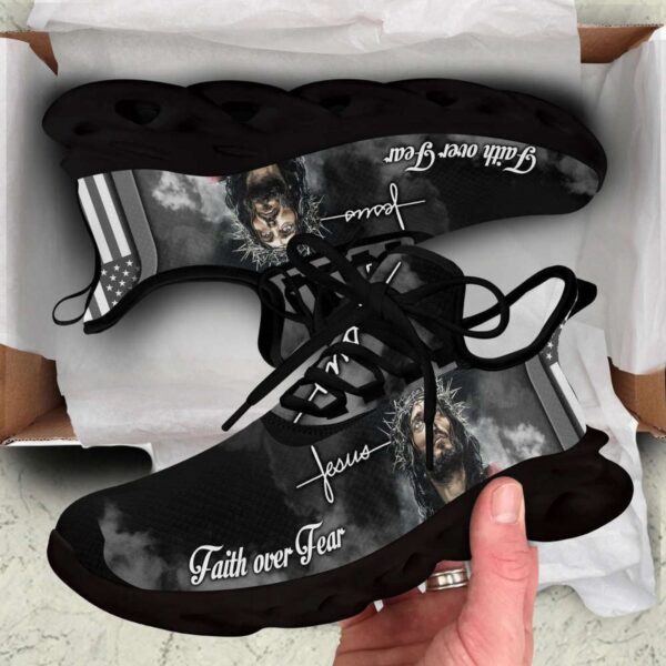 Faith Over Fear: Christian White & Black Jesus Running Sneakers for Men & Women