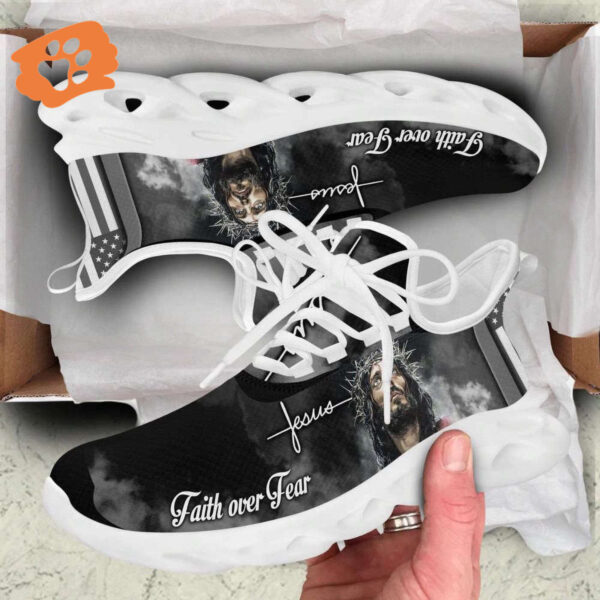 Faith Over Fear: Christian White & Black Jesus Running Sneakers for Men & Women