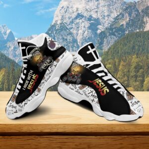 Christian Biker I Ride With Jesus Basketball Shoes, Walk By Faith Running Shoes, Jesus Faith Pray Cross Motorcycle Shoe 1
