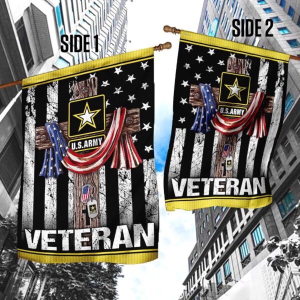 Christian Garden Flags: Jesus Cross US Army Veteran & Faith House Flags