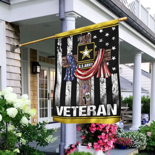 Christian Garden Flags: Jesus Cross US Army Veteran & Faith House Flags