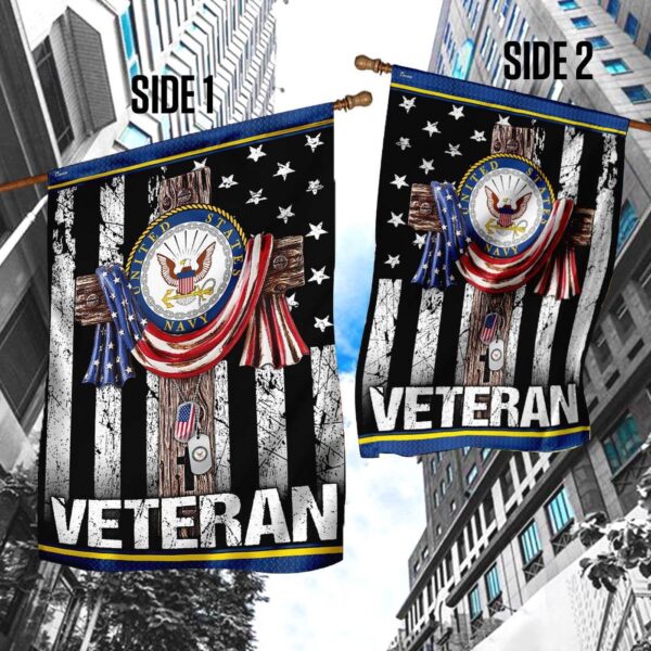 Christian Garden Flags: US Navy Veteran Cross Flag House Cross Faith Flag