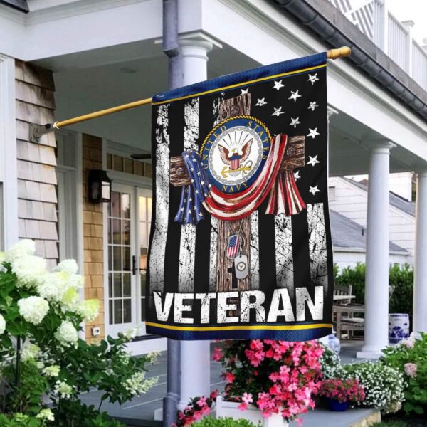 Christian Garden Flags: US Navy Veteran Cross Flag House Cross Faith Flag