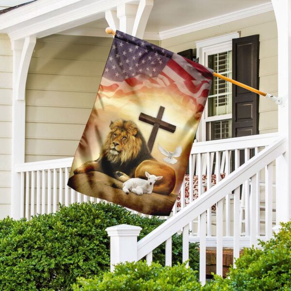 Christian Garden Flags: Jesus Lion Lamb Holy Spirit Cross House Faith Flag