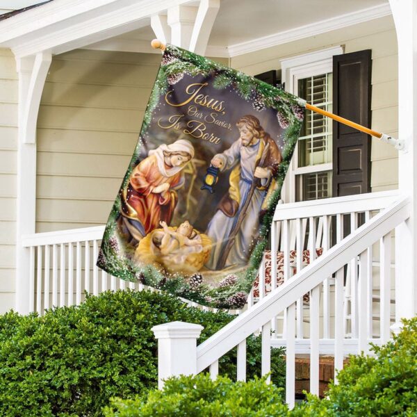 Christian Garden Flags: Jesus Our Savior Is Born Christian House & Cross Flag Faith Flag