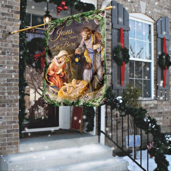 Christian Garden Flags: Jesus Our Savior Is Born Christian House & Cross Flag Faith Flag