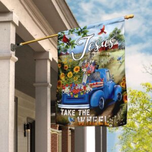 Christian Garden Flags - Jesus Take The Wheel American Truck Farm Flag Cross & Faith Decor