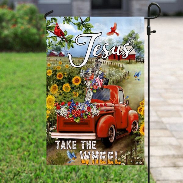 Christian Garden Flags: Jesus Take The Wheel Cross Truck Farm Flag Christian House & Faith Flags