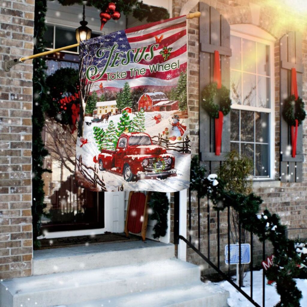 Christian Garden Flags: Jesus Take The Wheel Christmas Truck Flag Christian House & Cross Faith Flag Christian Garden Flags: Jesus Take The Wheel Christmas Truck Flag Christian House & Cross Faith Flag