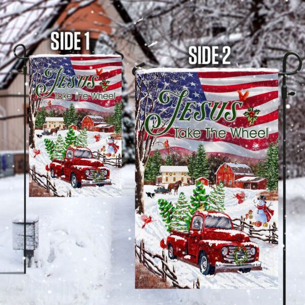 Christian Garden Flags: Jesus Take The Wheel Christmas Truck Flag Christian House & Cross Faith Flag