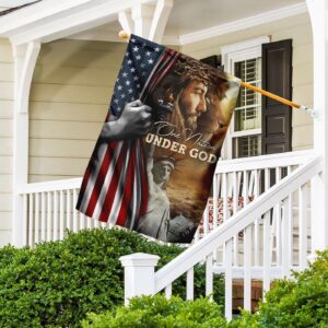 Christian Garden Flags: One Nation Under God Jesus Lion & Christian Cross Flag - Faith Flag 1