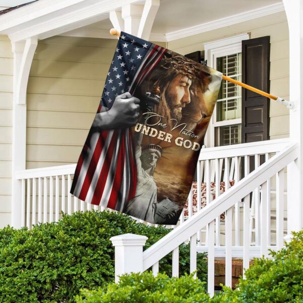 Christian Garden Flags: One Nation Under God Jesus Lion & Christian Cross Flag – Faith Flag