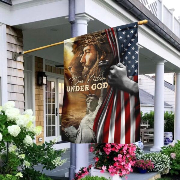 Christian Garden Flags: One Nation Under God Jesus Lion & Christian Cross Flag – Faith Flag
