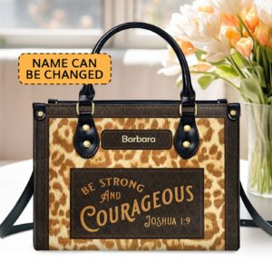 Personalized Joshua 1:9 Zippered Leather Handbag Gift for Women s Ministry - Be Strong and Courageous