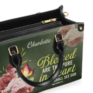 Personalized Peony Leather Handbag Christian Gifts for Women Matthew 5:8 Scripture Gift 1