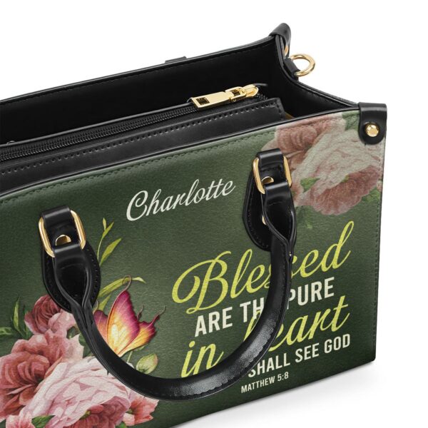 Personalized Peony Leather Handbag Christian Gifts for Women Matthew 5:8 Scripture Gift