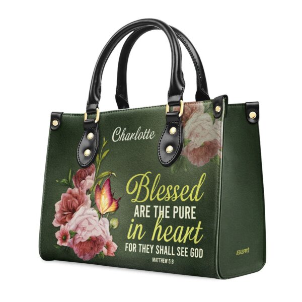 Personalized Peony Leather Handbag for Women Matthew 5:8 Christian Gift