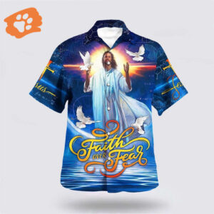 Faith Over Fear Jesus Portrait Hawaiian Shirt - Christian Aloha Shirt